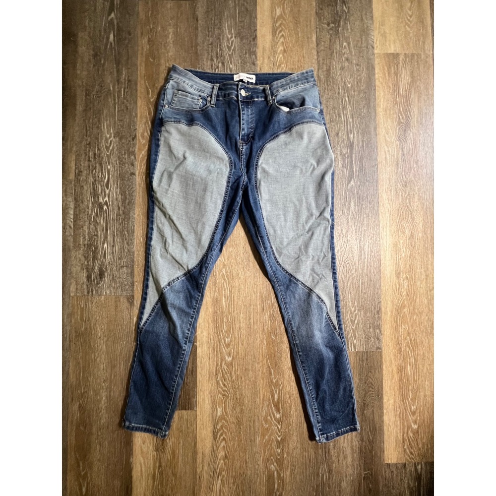 Fashion Nova Skinny Jeans Womens 14 Blue Excellent Two-Tone Paneled High Rise
